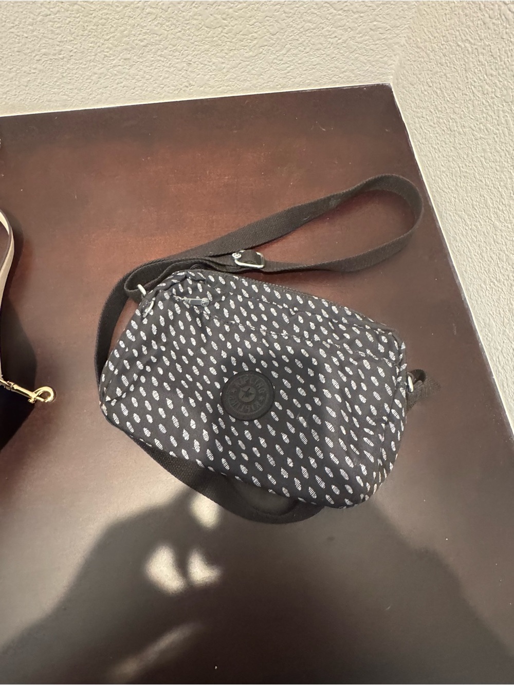 Kipling Black Crossbody Bag with White Dot Pattern